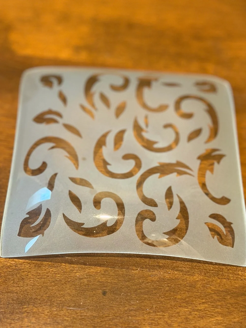 Frosted Glass Decorative Square Dish with Swirl Cutouts - Amber Accents - Picture 2 of 2